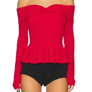 REVOLVE Off-Shoulder Red Peplum Knit Top